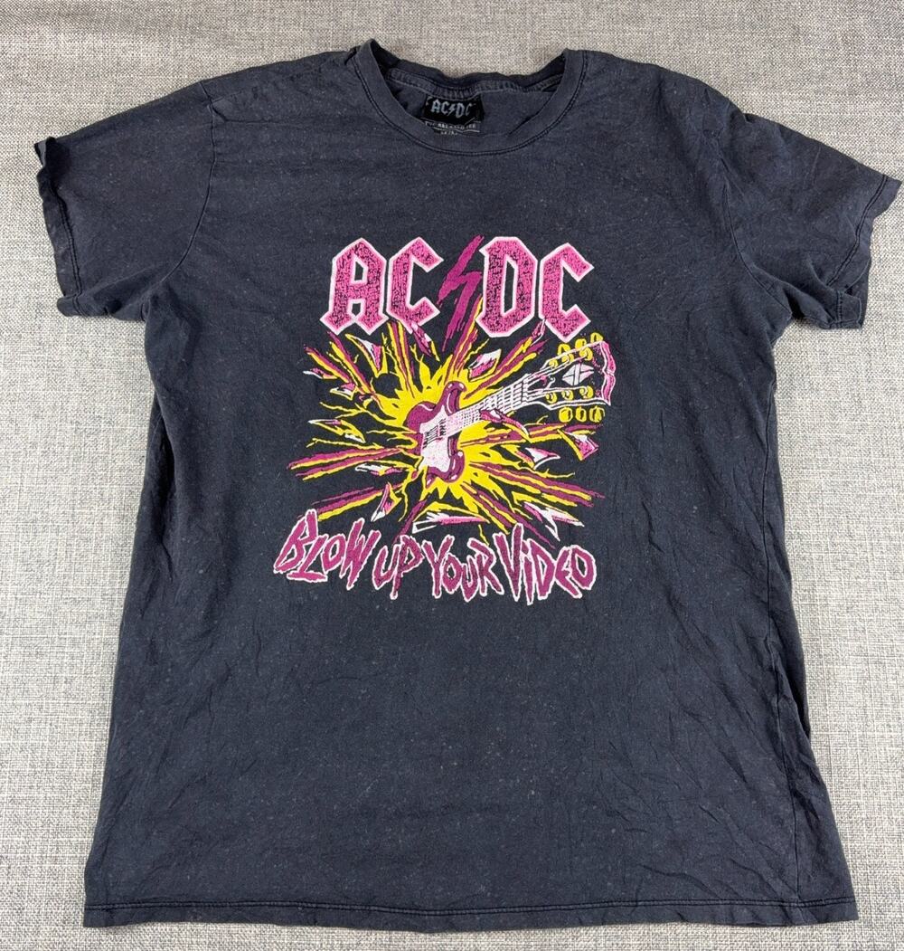 AC/DC Blow Up Your Video T Shirt Mens M Black Distressed Rock Band Graphic Tee